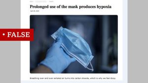 社交媒体上流传的另一篇文章声称长时间持续戴口罩有害健康