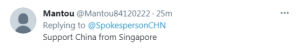 来自新加坡的支持。