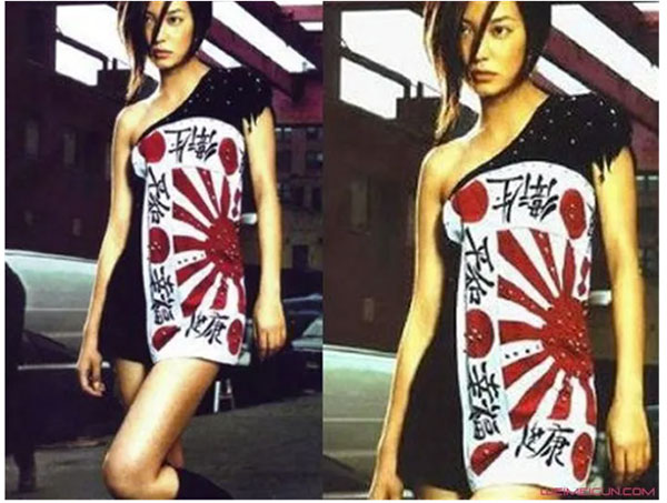 赵薇不知哪根筋不对劲，于纽约街头施施然披一印有巨型日本军旗的所谓时尚服饰