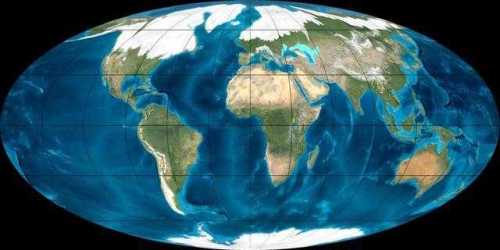10000年前第四纪冰期鼎盛时期全球冰川分布示意图